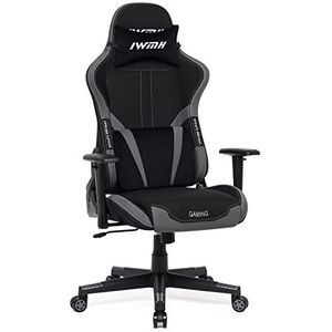 Intimate WM Heart Gamingstoel, ergonomische gaming-stoel, bureaustoel, hoge rugleuning, gaming-stoel, verstelbaar, met hoofdsteun, lendensteun (zwart + donkergrijs)