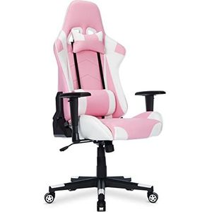 IntimaTe WM Heart Gamingstoel, ergonomisch, racing-gaming stoel draaibaar, bureaustoel, kantelbaar 135°, met hoofdsteun en lendensteun, verstelbare armleuningen, hoge rugleuning, roze
