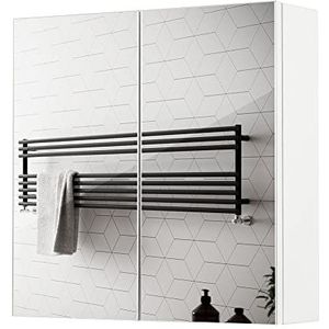Meerveil - Spiegel toiletkast - badkamerspiegel met 2 deuren, volledige spiegel, 2 planken modern hout, 45 x 13 x 45 cm, wit