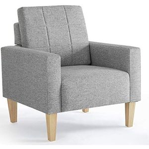 Meerveil Moderne grijze stoffen fauteuil, 72 x 68 x 82 cm, enkele bank met massief houten frame en poten, geschikt voor woonkamer, slaapkamer, kantoor