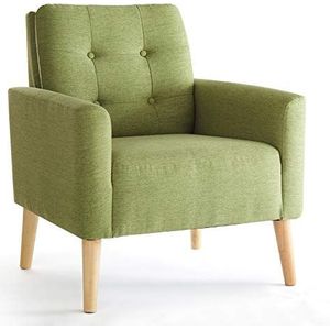 Meerveil Moderne fauteuil met massief houten poten voor slaapkamer, woonkamer, balkon, kantoor, 72 x 72 x 81 cm, groen