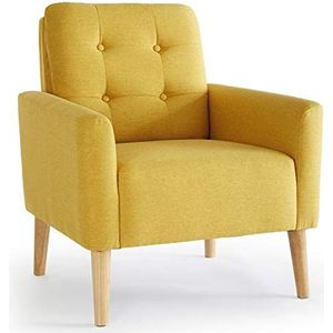 Meerveil Fauteuil bank, massief houten poten, moderne badstoel voor slaapkamer, woonkamer, balkon, kantoor, 72 x 72 x 81 cm, geel