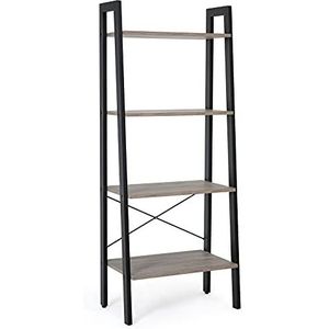 Meerveil Boekenkast, staand rek met 4 planken, opbergrek, ladderrek, industrieel design, voor woonkamer, kantoor, slaapkamer, keuken, werkkamer en hal, eenvoudige montage, grijs