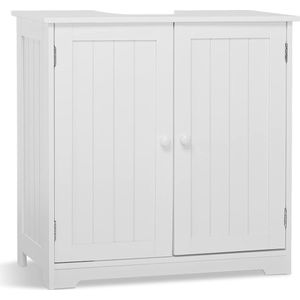 Wastafelonderkast, onderkast, badkamerkast, hout met deuren, 2 vakken, ruimtebesparend, vrijstaand 60 x 30 x 60 cm, voor badkamer, wit