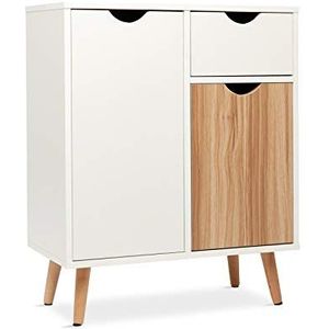 Meerveil H1071ST03ME Commode, dressoir highboard dressoir hout met 1 schuiflade 2 deuren voor woonkamer slaapkamer hal wit en natuur 60 x 30 x 73 cm,wit+licht eiken