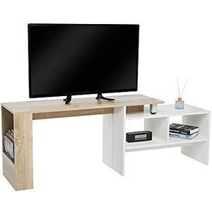 Meerveil TV-kast, televisietafel, omkeerbaar, instelbare richting, modern voor woonkamer, 166 x 35 x 50 cm, wit en houtkleuren