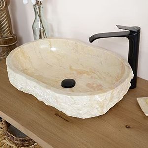 wohnfreuden Marmeren wastafel crème ovaal 60 cm - unieke opzetwastafel van steen voor de badkamer