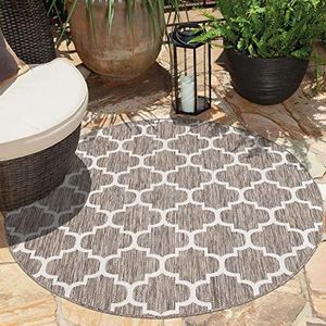 carpet city Vloerkleed, outdoor, weerbestendig, beige, 120 x 120 cm, rond, Marokkaans, balkontapijt, waterafstotend, voor binnen en buiten, voor terras, tuin, keuken, badkamer of woonkamer