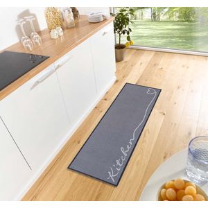 Zala Living Cook & Clean Loper, antislip, platweefsel, laagpolig, tapijt, keukenloper, voor hal, keuken, woonkamer, grijs, 50 x 150 cm