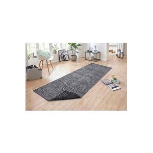 NORTHRUGS In- en outdoor tapijt Biri 80x350 cm - omkeerbaar tapijt weerbestendig Oosters vintage design tapijt voor balkon, terras tuin serre woonkamertapijt waterdicht in Night Silver