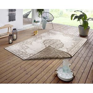 NORTHRUGS Cebu Indoor en outdoor tapijt 120x170 - omkeerbaar tapijt weerbestendig Oosters vintage design tapijt voor balkon terras tuin serre woonkamer tapijt waterdicht in linnen