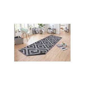 NORTHRUGS In- en outdoor tapijt Malta 80x250cm - omkeerbaar tapijt weerbestendig modern geometrisch patroon tapijt voor balkon terras tuin serre woonkamer tapijt waterdicht in Night Silver