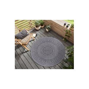 Rond binnen & buiten vloerkleed Porto - zilver/zwart 100 cm rond