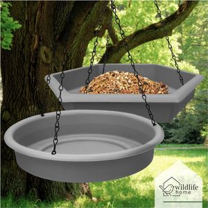Wildlife Home - Combinatieset - Voedertafel en vogelbad voor tuinvogels - Beide met een eigen geïntegreerde ophangketting - grijs