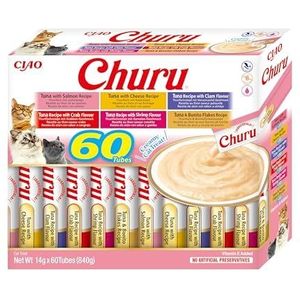 INABA Churu Box - Onderscheidingen voor katten, gezonde snacks op tonijn, verschillende smaken, romige textuur, zonder granen, conserveringsmiddelen, kleurstoffen, 60 x 14 g