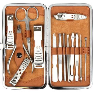H&S Manicure Set - Pedicure and Manicure Kit for Women & Men - 14 pcs - Stainless Steel Nail Clippers & Cuticle Remover - Cutter Trimming Grooming Tools - w/Black Leather Case
