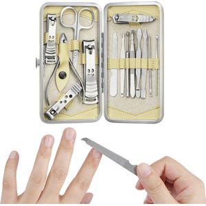 H&S - Manicureset - Pedicure- en Manicureset - Roestvrijstaal - 14 Stuks - Beige Etui