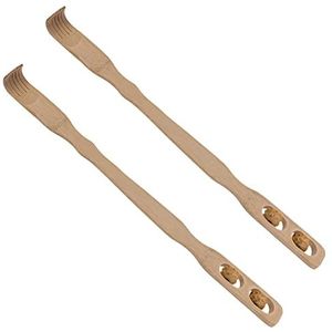 HAC24 Set van 2 rugkrabbers met massagerollen bamboe 46 cm krashand rug krassen rugmassage