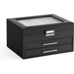 Meerveil - Sieradenkistje - Zwart - PU-leer - 3 Etages met 2 Laden