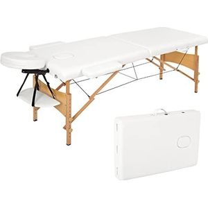 Meerveil Massagetafel, inklapbaar, 2 secties, inklapbaar, van PU en hout, met afneembare hoofdsteun, met transporttas en accessoires (wit), 198 x 60 x 81 cm