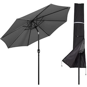 Mondeer 3 m parasol met deksel, tuinparapluparasol, luifel buiten, parasol kantelbare parasol met crank, uv-bescherming, geschikt voor buiten, tuin, terras, strand, grijs