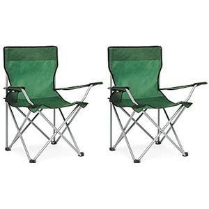 Mondeer Set van 2 opvouwbare campingstoelen met armleuningen en bekerhouder en draagtas voor buiten, camping, tuin, strand, terras, groen, 82 x 50 x 80 cm