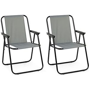 Mondeer Set van 2 opvouwbare campingstoelen met armleuningen, draagbare visstoel tot 90 kg voor camping, strand, tuin, terras, grijs, Oxford-stof, 1 stuk