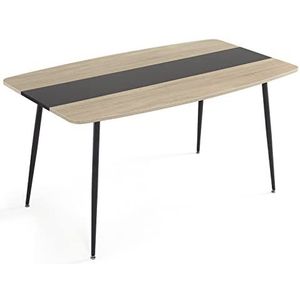 Meerveil Eettafel, keukentafel met verstelbare glijders, modern, minimalistisch, voor 4-6 personen, geschikt voor eetkamer, keuken, woonkamer, 150 x 76,5 x 85 cm, eiken