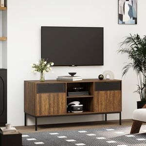 Mondeer TV-unit, industriële tv-standaard, kast met 2 holle metalen panelen en verstelbare planken, 50 inch tv, voor woonkamer, slaapkamer, entertainmentkamer, 108 x h 52,5 x 40 cm, rustiek bruin en