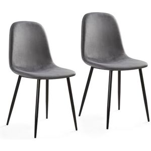 Mondeer Moderne eetkamerstoelen van fluweel met metalen poten en gevoerde stoffen zitting, grijs, 2 stuks