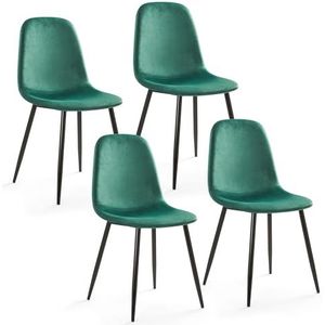 Mondeer Moderne eetkamerstoelen van fluweel met metalen poten en gevoerde stoffen zitting, groen, 4 stuks