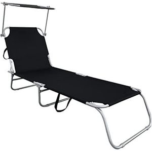 3-poot ligstoel inklapbaar - zwart/met zonnedak - Relax zonnebed met 4-voudig verstelbaar rugpaneel - ligstoel voor camping tuin zwembad spa wellness met draagriemen