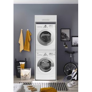 Wasmachine kast - Wasmachine kast en droger kast - Wasmachine ombouw - Houten wasmachine meubel - Wit