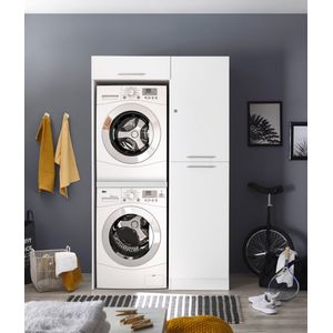 Wasmachine kast en linnenkast met bovenkast - Wasmachine kast en droger kast - Wasmachine ombouw - Wasmachine meubel - Wit