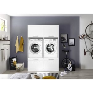 Wasmachine kast - Wasmachinekast met verhoger - Duo wasmachine meubel - Wasmachine en droger ombouw meubel - Wit