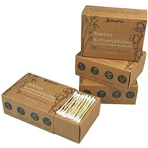 BlueFox Bamboe wattenstaafjes zonder plastic 800 stuks, veganistisch, Q tips duurzaam met katoen, composteerbaar, biologisch afbreekbaar, qtips, cotton bud, kleur: natuur ..