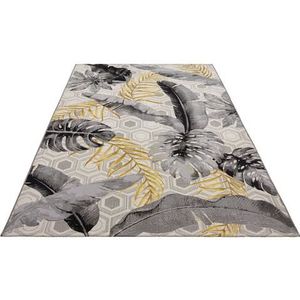 HANSE Home Gold Leaves Tapijt voor binnen en buiten, plat weefsel, geometrisch patroon, tropisch bloemenpatroon, weerbestendig, uv-bestendig, voor balkon, terras, tuin, kleurrijk, 120 x 180 cm