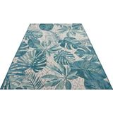 HANSE Home Tropical Leaves Vloerkleed voor binnen en buiten, plat geweven buitentapijt, jungle palmen bladeren, Öko-Tex weerbestendig en uv-bestendig, voor balkon, terras, tuin, turquoise, 80 x 165 cm