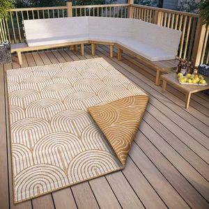 Hanse Home Pangli Outdoor tapijt, weerbestendig, omkeerbaar tapijt, Scandinavische boho-stijl, waterdicht, effen, geometrisch 3D-effect voor tuin, balkon, terras, woonkamer, oker, 160 x 230 cm