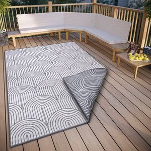 Hanse Home Pangli Outdoor tapijt, weerbestendig, omkeerbaar tapijt, Scandinavische boho-stijl, waterdicht, effen, geometrisch 3D-effect voor tuin, balkon, terras, woonkamer, zilver, 160 x 230 cm