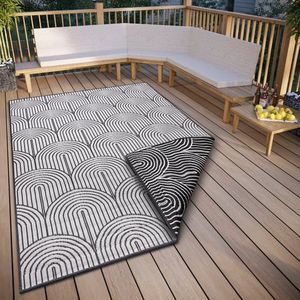 Hanse Home Pangli Outdoor tapijt, weerbestendig, omkeerbaar tapijt, Scandinavische boho-stijl, waterdicht, effen, geometrisch 3D-effect voor tuin, balkon, terras, woonkamer, zwart, 160 x 230 cm