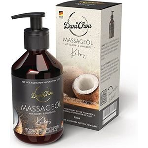 DaniChou® Massage Oil Coconut, 250ml met Jojoba Oil & Almond Oil, 100% Natuurlijke Cosmetica & Essentiële Oliën, Veganistisch, Massage Oil Relaxation with an exotic & tropical breeze