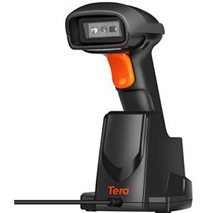 Tera [Pro-serie] 1D 2D QR draadloze streepjescodescanner 328Ft extra snelle lange transmissie, supersnelle scansnelheid, 433 mhz draadloze handheld desktopstreepjescodelezer met USB-oplaadbakstandaard
