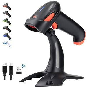 Tera Barcodescanner 2D 1D 3 in 1 barcodescanner Wireless 2,4 GHz/Bluetooth/USB kabelgebonden lijncode scanner met 2000 mAh batterij /2 m kabel/super stabiele standaard, HW0002