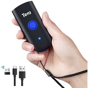 Tera Bluetooth streepjescodelezers, draadloos, 2,4 GHz, USB (3-in-1), draagbaar, 1D-handdouche, laserscanner, licht, voor smartphone, display, compatibel met iOS Android Windows model 1100