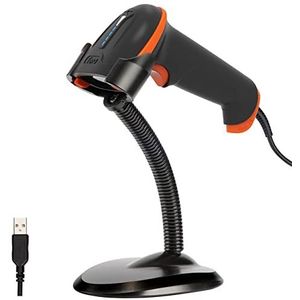 Tera L5100Y-Z Barcodescanner, 1D, laser, USB bedraad, handscanner, lezer met houder, plug and play, barcodescanner, 1D, laser, USB
