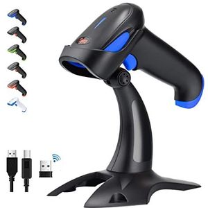 Tera Pro Draadloze Bluetooth Barcodelezer 2,4 GHz 1D/2D Barcode Handdouche met USB2.0 Snelle en Nauwkeurige Automatische Scan, Handsfree Stand, HW0002 Blauw