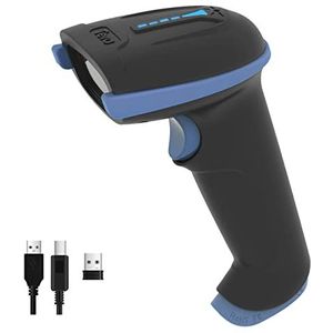 Tera Barcode-lezer draadloos en bedraad met batterijniveau-indicator, barcode-scanner digitaal bedrukt, 1D 2D QR handdouche draagbaar Plug and Play, model D5100 blauw