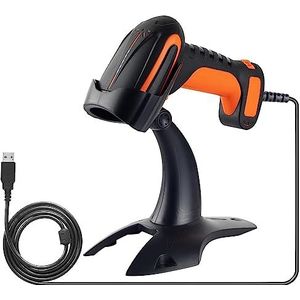 Tera Pro krachtige industriële 1D 2D QR barcodescanner met kabel en standaard, robuust, schokbestendig, stofdicht, heavy duty, handsfree inzetbaar voor magazijn, thuis, bibliotheek, Windows, Mac,