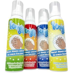 Knisperzeep 150 ml in verschillende geuren, unieke knetterende handzeep, handen wassen een ervaring maken, zeep zonder water (set van 4)